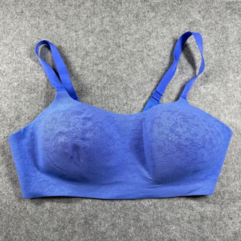 Womens Aerie Smoothez Cobalt Blue Floral Lace Seamless Wireless Bra XXL Adjustbl
